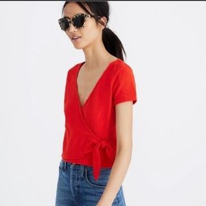 Madewell Red Texture & Thread Wrap Tie Top